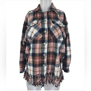 THRILL Multicolor Plaid Fringe Shirt
